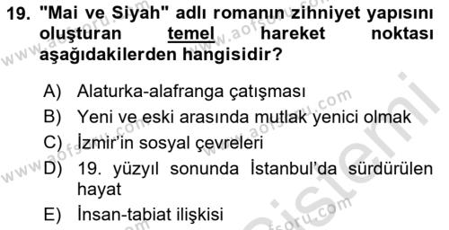 2. Abdülhamit Dönemi Türk Edebiyatı Dersi 2019 - 2020 Yılı (Final) Dönem Sonu Sınavı 19. Soru