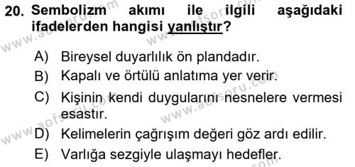 2. Abdülhamit Dönemi Türk Edebiyatı Dersi 2019 - 2020 Yılı (Final) Dönem Sonu Sınavı 20. Soru