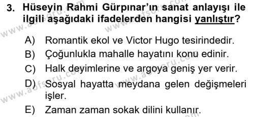 2. Abdülhamit Dönemi Türk Edebiyatı Dersi 2019 - 2020 Yılı (Final) Dönem Sonu Sınavı 3. Soru