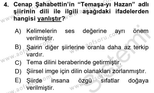 2. Abdülhamit Dönemi Türk Edebiyatı Dersi 2019 - 2020 Yılı (Final) Dönem Sonu Sınavı 4. Soru