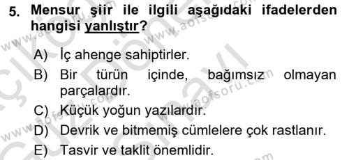 2. Abdülhamit Dönemi Türk Edebiyatı Dersi 2019 - 2020 Yılı (Final) Dönem Sonu Sınavı 5. Soru