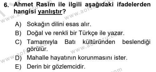 2. Abdülhamit Dönemi Türk Edebiyatı Dersi 2019 - 2020 Yılı (Final) Dönem Sonu Sınavı 6. Soru