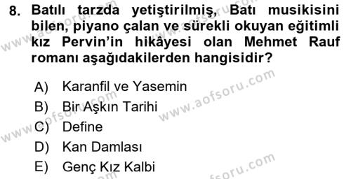 2. Abdülhamit Dönemi Türk Edebiyatı Dersi 2019 - 2020 Yılı (Final) Dönem Sonu Sınavı 8. Soru