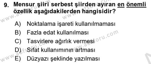 2. Abdülhamit Dönemi Türk Edebiyatı Dersi 2019 - 2020 Yılı (Final) Dönem Sonu Sınavı 9. Soru