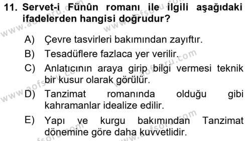 2. Abdülhamit Dönemi Türk Edebiyatı Dersi 2020 - 2021 Yılı Yaz Okulu Sınavı 11. Soru