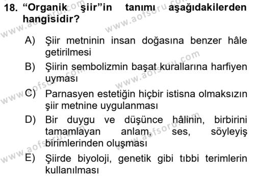 2. Abdülhamit Dönemi Türk Edebiyatı Dersi 2020 - 2021 Yılı Yaz Okulu Sınavı 18. Soru