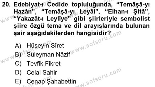 2. Abdülhamit Dönemi Türk Edebiyatı Dersi 2020 - 2021 Yılı Yaz Okulu Sınavı 20. Soru