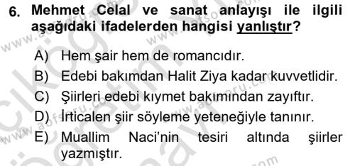 2. Abdülhamit Dönemi Türk Edebiyatı Dersi 2020 - 2021 Yılı Yaz Okulu Sınavı 6. Soru