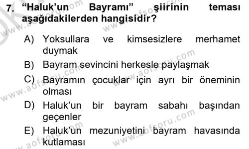 2. Abdülhamit Dönemi Türk Edebiyatı Dersi 2020 - 2021 Yılı Yaz Okulu Sınavı 7. Soru