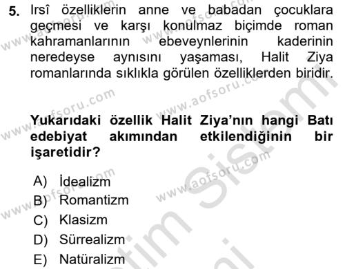 2. Abdülhamit Dönemi Türk Edebiyatı Dersi 2021 - 2022 Yılı (Vize) Ara Sınavı 5. Soru