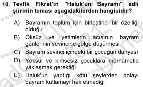 2. Abdülhamit Dönemi Türk Edebiyatı Dersi 2021 - 2022 Yılı (Final) Dönem Sonu Sınavı 10. Soru