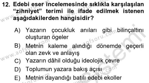 2. Abdülhamit Dönemi Türk Edebiyatı Dersi 2021 - 2022 Yılı (Final) Dönem Sonu Sınavı 12. Soru