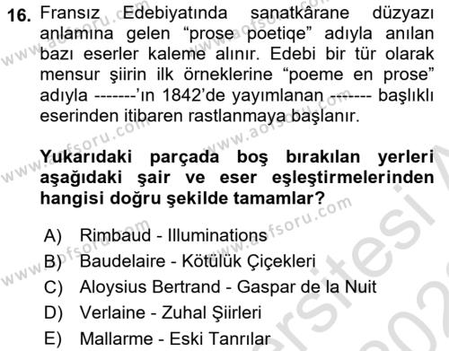 2. Abdülhamit Dönemi Türk Edebiyatı Dersi 2021 - 2022 Yılı (Final) Dönem Sonu Sınavı 16. Soru