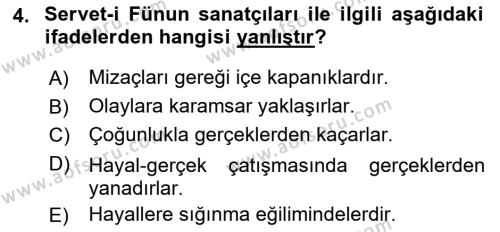 2. Abdülhamit Dönemi Türk Edebiyatı Dersi 2021 - 2022 Yılı (Final) Dönem Sonu Sınavı 4. Soru