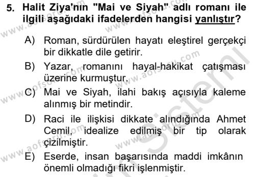 2. Abdülhamit Dönemi Türk Edebiyatı Dersi 2021 - 2022 Yılı (Final) Dönem Sonu Sınavı 5. Soru