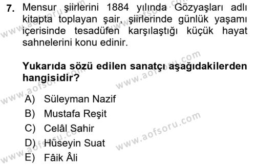 2. Abdülhamit Dönemi Türk Edebiyatı Dersi 2021 - 2022 Yılı (Final) Dönem Sonu Sınavı 7. Soru