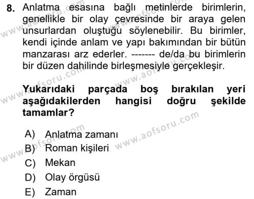 2. Abdülhamit Dönemi Türk Edebiyatı Dersi 2021 - 2022 Yılı (Final) Dönem Sonu Sınavı 8. Soru