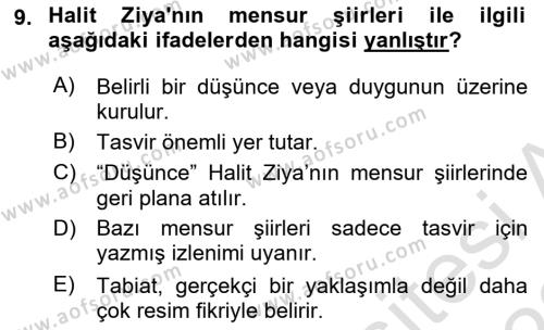 2. Abdülhamit Dönemi Türk Edebiyatı Dersi 2021 - 2022 Yılı (Final) Dönem Sonu Sınavı 9. Soru