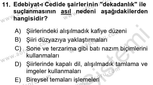 2. Abdülhamit Dönemi Türk Edebiyatı Dersi 2022 - 2023 Yılı (Vize) Ara Sınavı 11. Soru