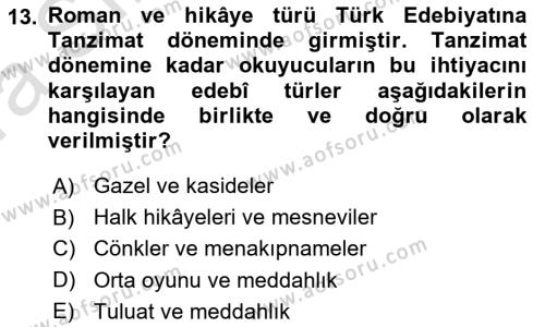 2. Abdülhamit Dönemi Türk Edebiyatı Dersi 2022 - 2023 Yılı (Vize) Ara Sınavı 13. Soru