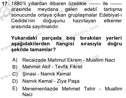 2. Abdülhamit Dönemi Türk Edebiyatı Dersi 2022 - 2023 Yılı (Vize) Ara Sınavı 17. Soru