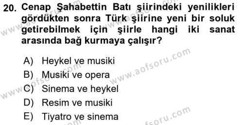 2. Abdülhamit Dönemi Türk Edebiyatı Dersi 2022 - 2023 Yılı (Vize) Ara Sınavı 20. Soru