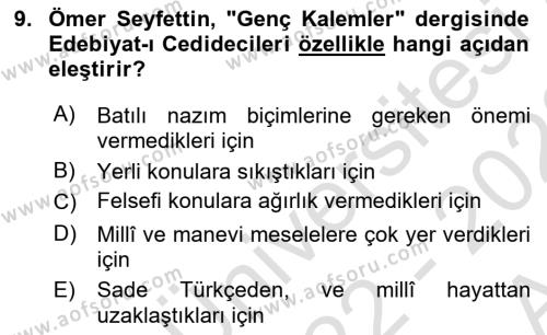 2. Abdülhamit Dönemi Türk Edebiyatı Dersi 2022 - 2023 Yılı (Vize) Ara Sınavı 9. Soru