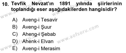 2. Abdülhamit Dönemi Türk Edebiyatı Dersi 2022 - 2023 Yılı (Final) Dönem Sonu Sınavı 10. Soru