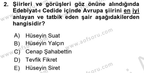 2. Abdülhamit Dönemi Türk Edebiyatı Dersi 2022 - 2023 Yılı (Final) Dönem Sonu Sınavı 2. Soru