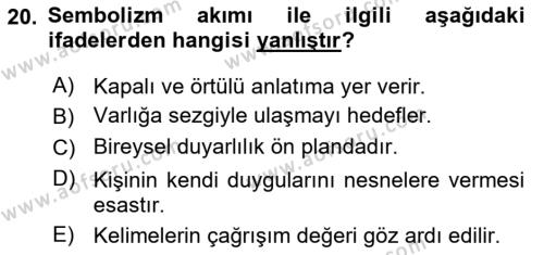 2. Abdülhamit Dönemi Türk Edebiyatı Dersi 2022 - 2023 Yılı (Final) Dönem Sonu Sınavı 20. Soru