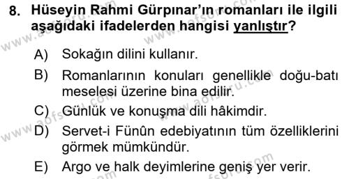 2. Abdülhamit Dönemi Türk Edebiyatı Dersi 2022 - 2023 Yılı (Final) Dönem Sonu Sınavı 8. Soru