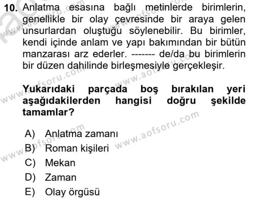 2. Abdülhamit Dönemi Türk Edebiyatı Dersi 2022 - 2023 Yılı Yaz Okulu Sınavı 10. Soru