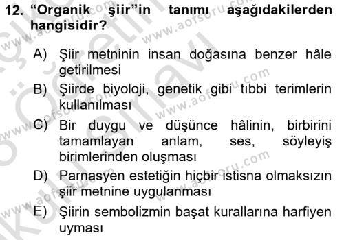 2. Abdülhamit Dönemi Türk Edebiyatı Dersi 2022 - 2023 Yılı Yaz Okulu Sınavı 12. Soru