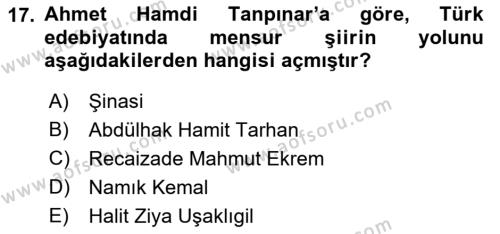 2. Abdülhamit Dönemi Türk Edebiyatı Dersi 2022 - 2023 Yılı Yaz Okulu Sınavı 17. Soru