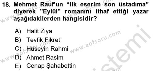 2. Abdülhamit Dönemi Türk Edebiyatı Dersi 2022 - 2023 Yılı Yaz Okulu Sınavı 18. Soru