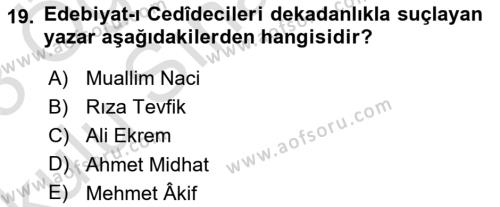 2. Abdülhamit Dönemi Türk Edebiyatı Dersi 2022 - 2023 Yılı Yaz Okulu Sınavı 19. Soru