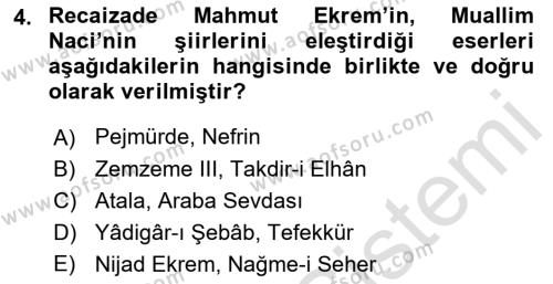 2. Abdülhamit Dönemi Türk Edebiyatı Dersi 2022 - 2023 Yılı Yaz Okulu Sınavı 4. Soru