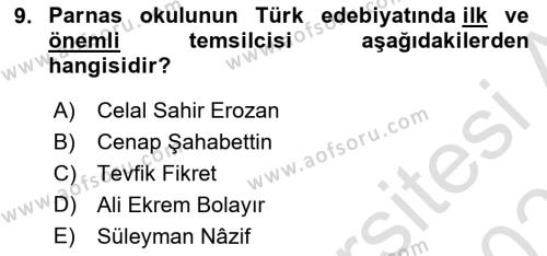 2. Abdülhamit Dönemi Türk Edebiyatı Dersi 2022 - 2023 Yılı Yaz Okulu Sınavı 9. Soru