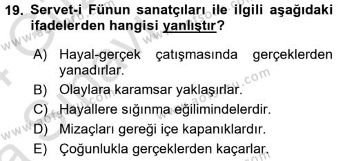 2. Abdülhamit Dönemi Türk Edebiyatı Dersi 2023 - 2024 Yılı (Vize) Ara Sınavı 19. Soru