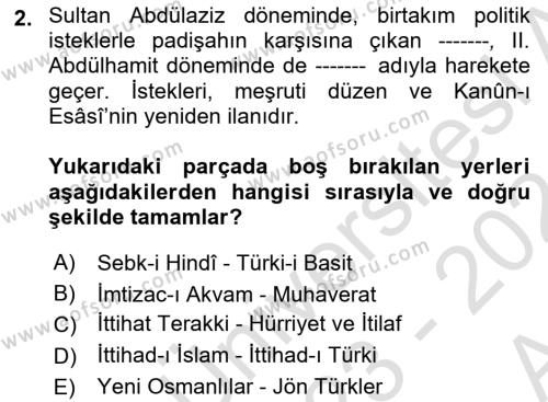 2. Abdülhamit Dönemi Türk Edebiyatı Dersi 2023 - 2024 Yılı (Vize) Ara Sınavı 2. Soru