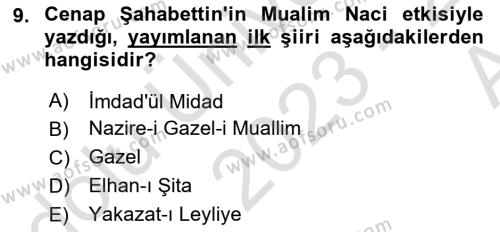 2. Abdülhamit Dönemi Türk Edebiyatı Dersi 2023 - 2024 Yılı (Vize) Ara Sınavı 9. Soru