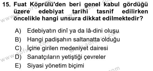 2. Abdülhamit Dönemi Türk Edebiyatı Dersi 2023 - 2024 Yılı Yaz Okulu Sınavı 15. Soru