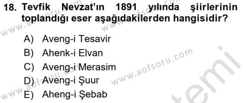 2. Abdülhamit Dönemi Türk Edebiyatı Dersi 2023 - 2024 Yılı Yaz Okulu Sınavı 18. Soru