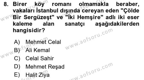 2. Abdülhamit Dönemi Türk Edebiyatı Dersi 2023 - 2024 Yılı Yaz Okulu Sınavı 8. Soru