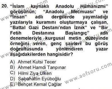 Türk Edebiyatının Mitolojik Kaynakları Dersi 2012 - 2013 Yılı (Final) Dönem Sonu Sınavı 20. Soru