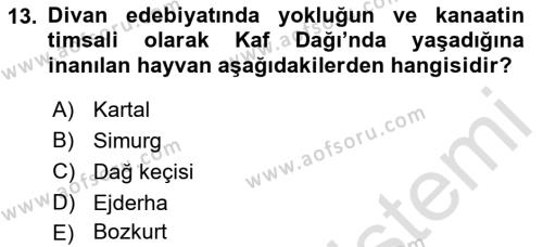 Türk Edebiyatının Mitolojik Kaynakları Dersi 2015 - 2016 Yılı (Final) Dönem Sonu Sınavı 13. Soru