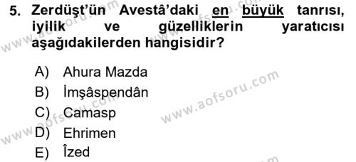 Türk Edebiyatının Mitolojik Kaynakları Dersi 2016 - 2017 Yılı (Final) Dönem Sonu Sınavı 5. Soru