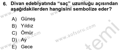 Türk Edebiyatının Mitolojik Kaynakları Dersi 2016 - 2017 Yılı (Final) Dönem Sonu Sınavı 6. Soru