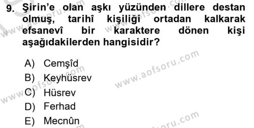 Türk Edebiyatının Mitolojik Kaynakları Dersi 2016 - 2017 Yılı (Final) Dönem Sonu Sınavı 9. Soru