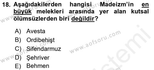 Türk Edebiyatının Mitolojik Kaynakları Dersi 2017 - 2018 Yılı (Vize) Ara Sınavı 18. Soru